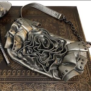 Pewter Rose Floral Shoulder Bag